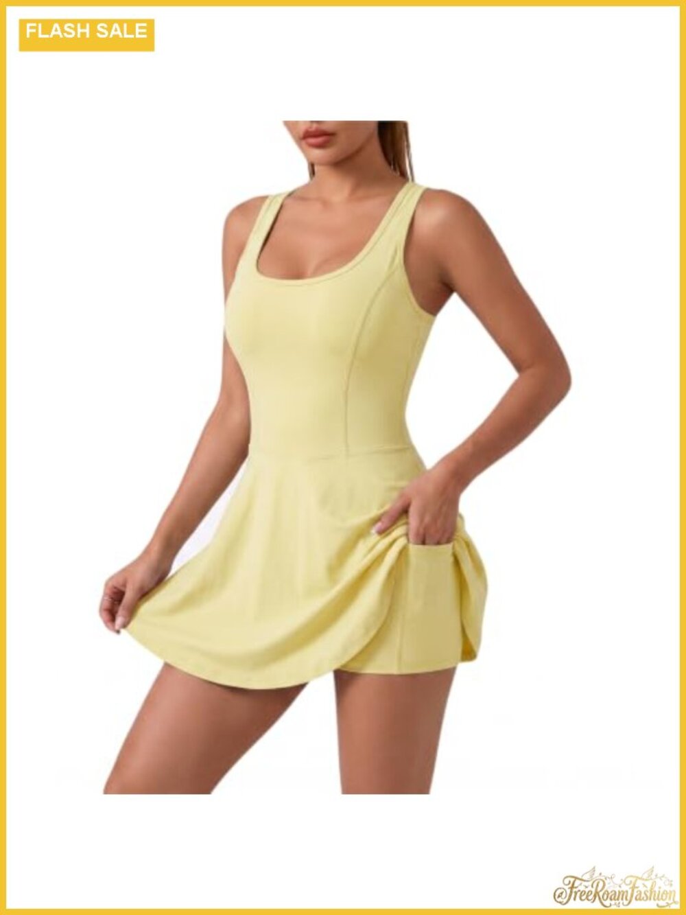 Women's Tennis Dress Built-in Shorts 2 Pockets Athletic Sleeveless